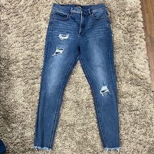 Express Distressed Skinny Jeans in Dark Blue